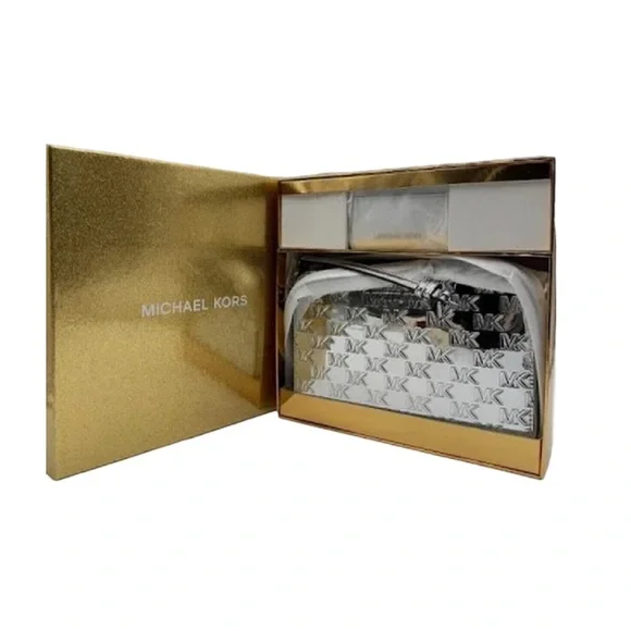 MICHAEL KORS Jet Set Large East West Crossbody &Card Holder Gift Box Silver - Picture 6 of 10